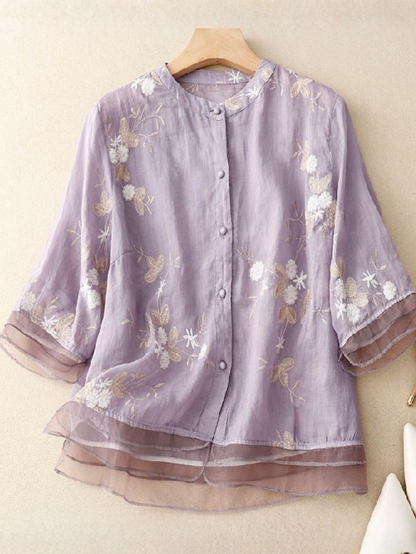 Women's Embroidered Blouse Button Front