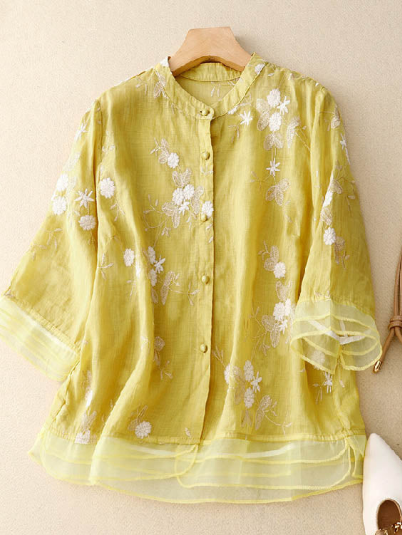Women's Embroidered Blouse Button Front