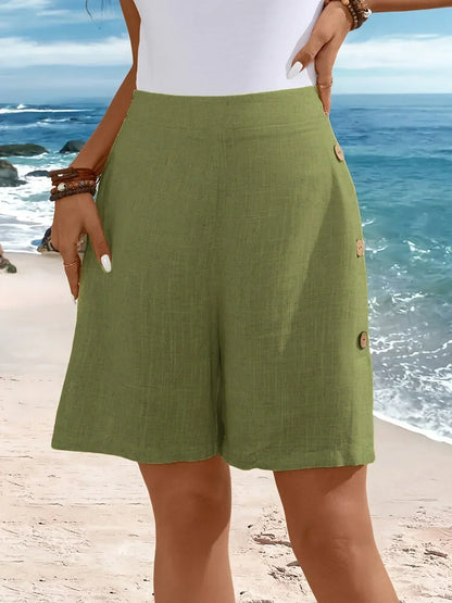Women's High Waist Button Detail Shorts