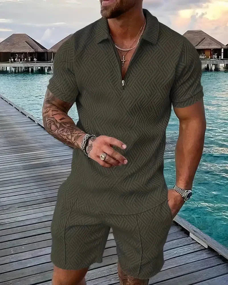 Men's Summer Tracksuit Zipper Collar Casual