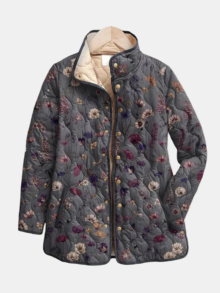 Women's Quilted Jacket Vintage Floral Print - Vonnera