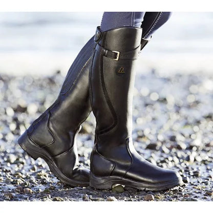 Women's Waterproof Knee-High Boots Non-Slip Sole Buckle Strap Black