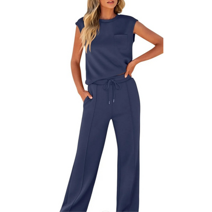 Women's Drawstring Pants Set Sleeveless