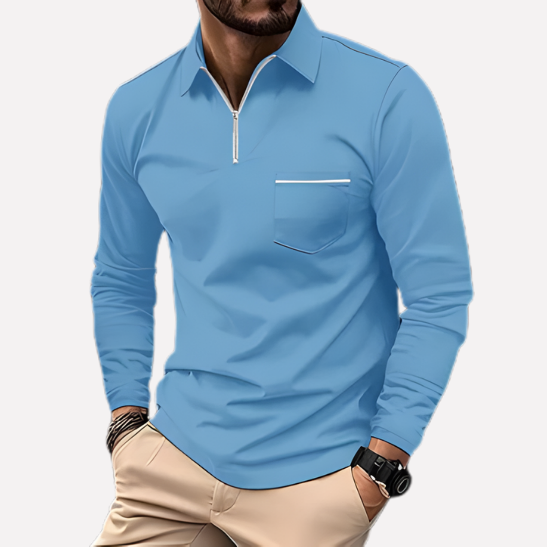 Men's Polo Shirt Long Sleeve Cotton Chest Pocket