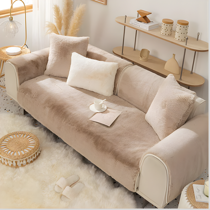 Faux Fur Sectional Sofa Cover Soft Plush Beige