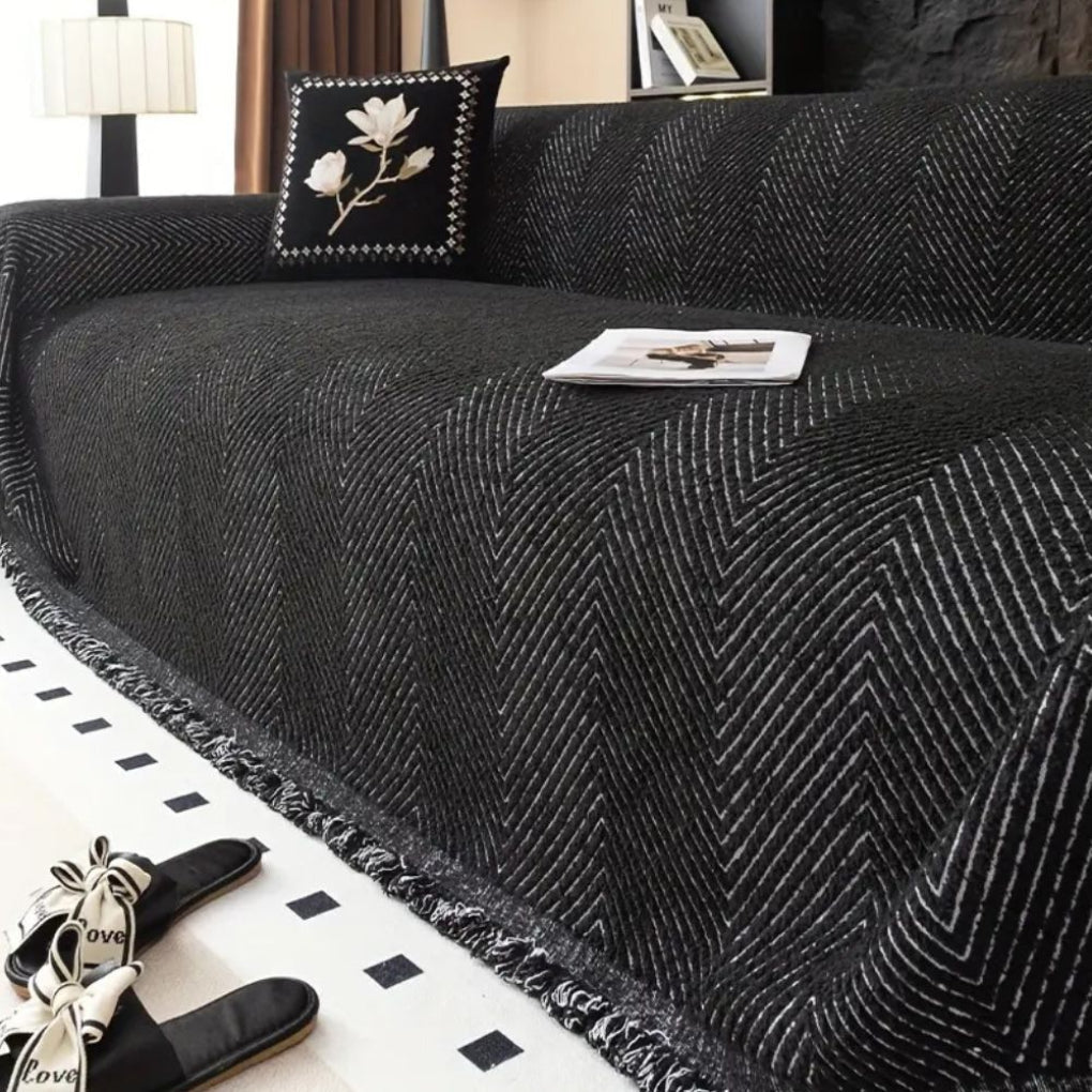 Neutral Toned Throw Blanket Fringe Edges