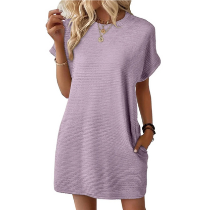 Women's Short Sleeve Mini T-Shirt Dress Crew Neck