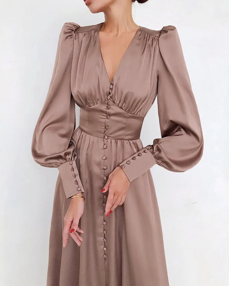 Women's Satin V-Neck Maxi Dress