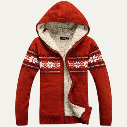 Men's Knit Zip Up Jacket Nordic Pattern