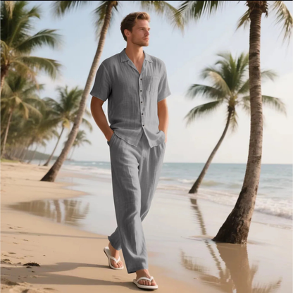 Men's Lightweight Casual Two Piece Suit Shirt Pants