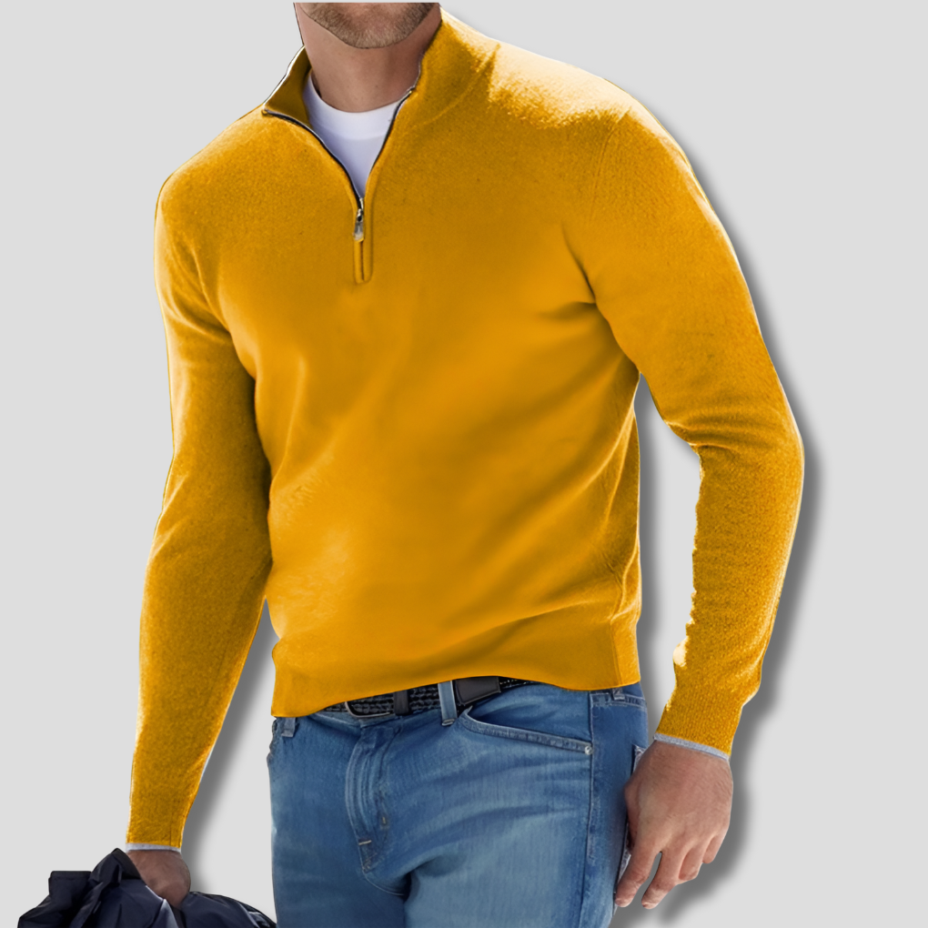 Men's Cotton Knit Pullover Zipper Collar