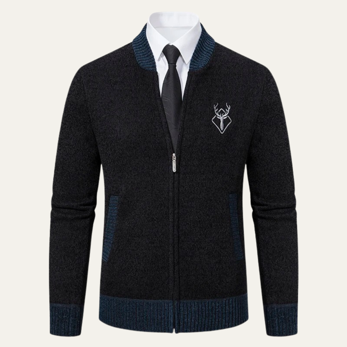 Men's Embroidered Knit Zip Sweater