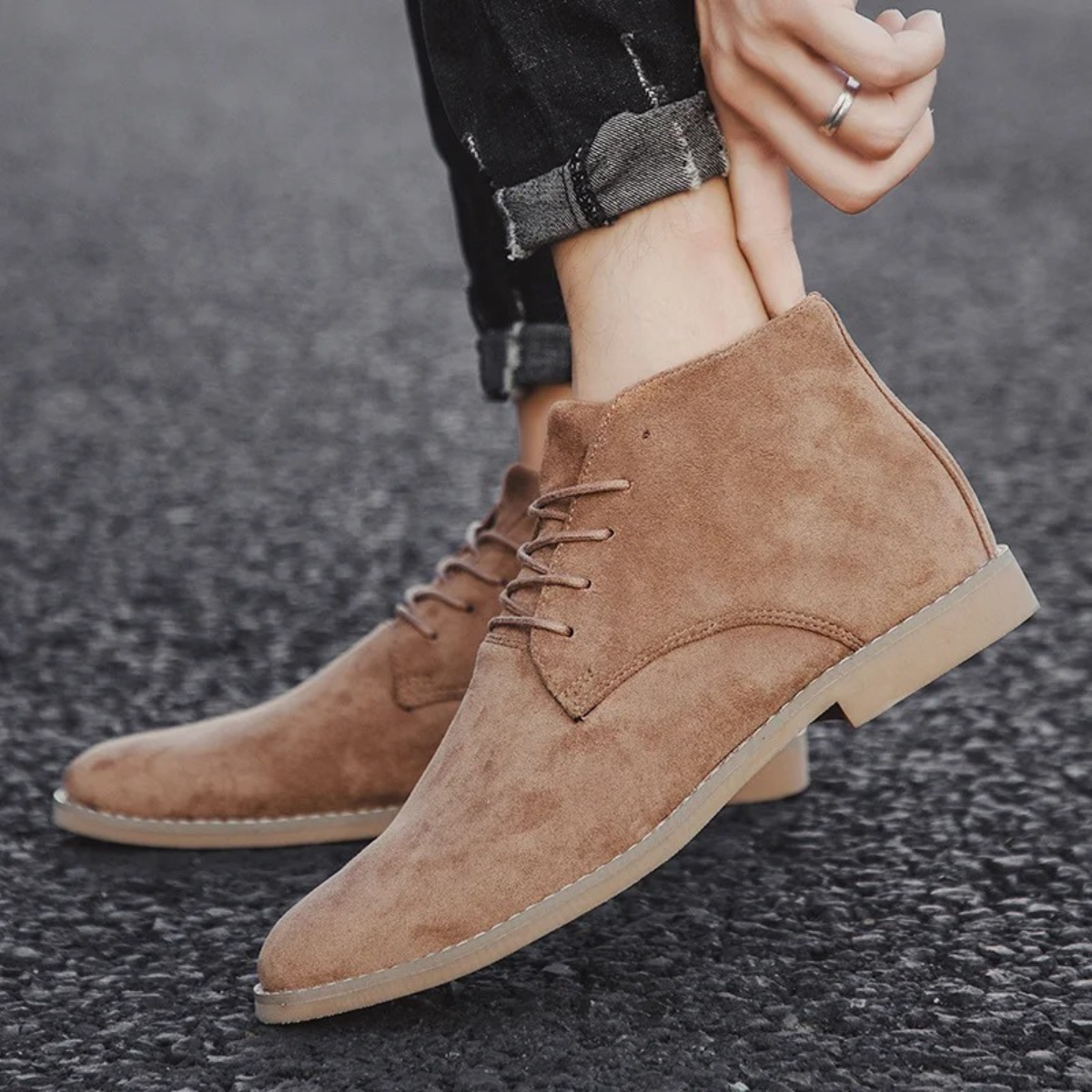 Dockside Men's Suede Ankle Boots Lace Up Brown