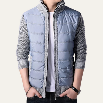 Men's Puffer Jacket Zip Up Knit Sleeve Winter Black