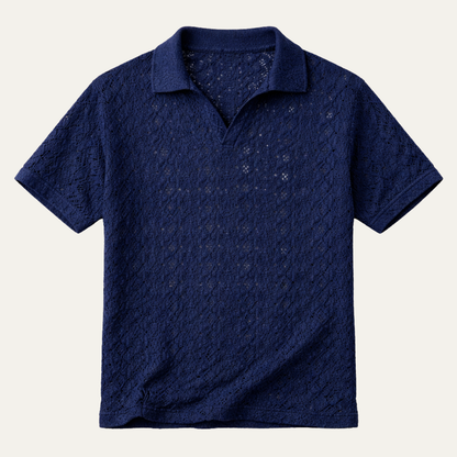 Men's Linen Shirt Crochet Mesh Navy Blue - Vonnera