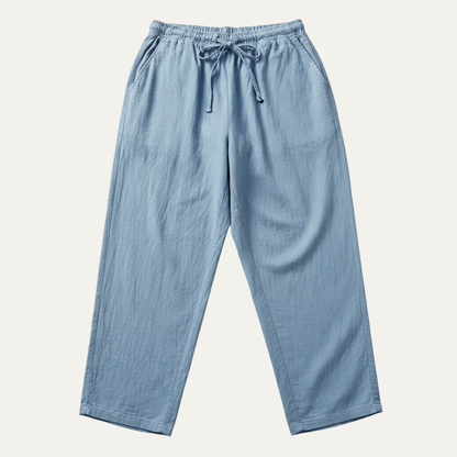 Mens Cotton Linen Drawstring Pants Loose Fit Beige