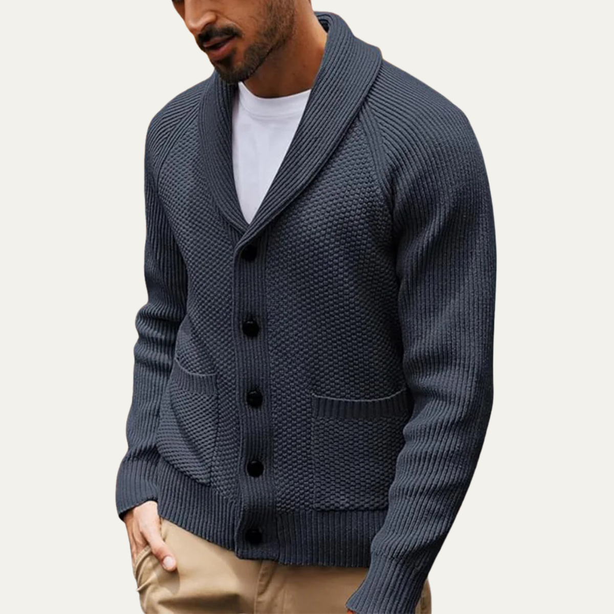 Men's Shawl Collar Cardigan Knit With Front Pockets