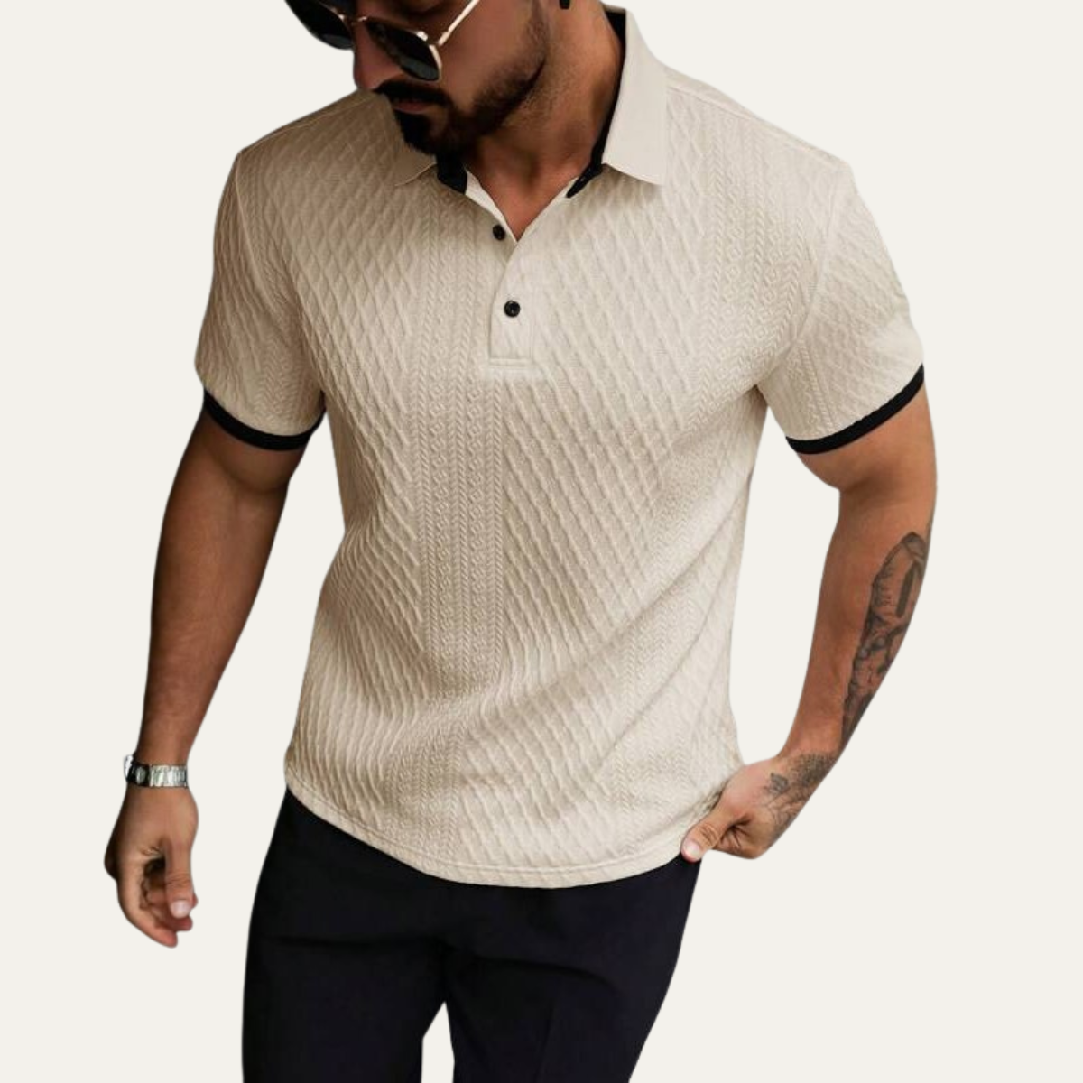 Men's Classic Polo Shirt Textured Contrast Collar