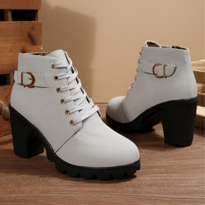 Women's Lace-Up Ankle Boots Chunky Heel Black