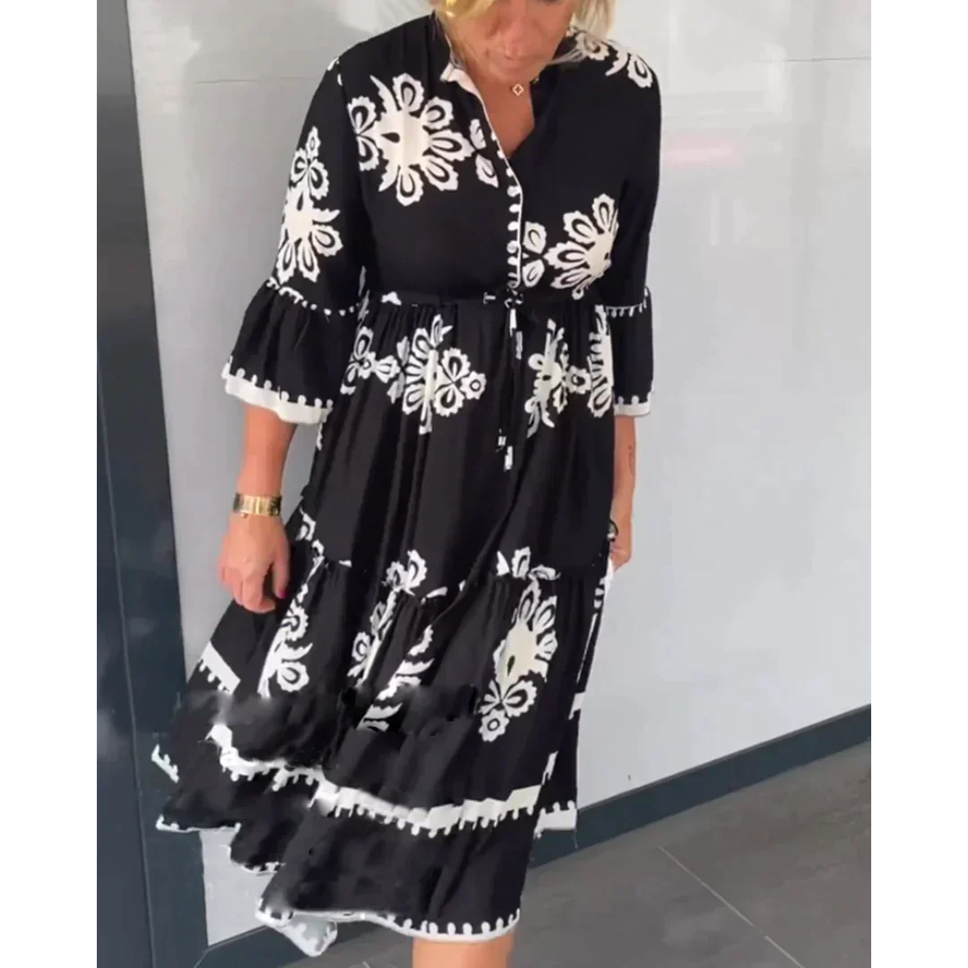 Women's Floral Print Autumn Dress Elegant Fit