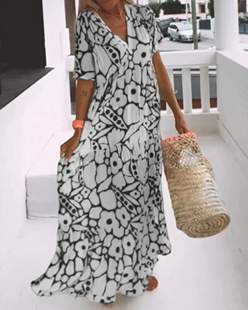 Women's Floral Maxi Dress V Neck