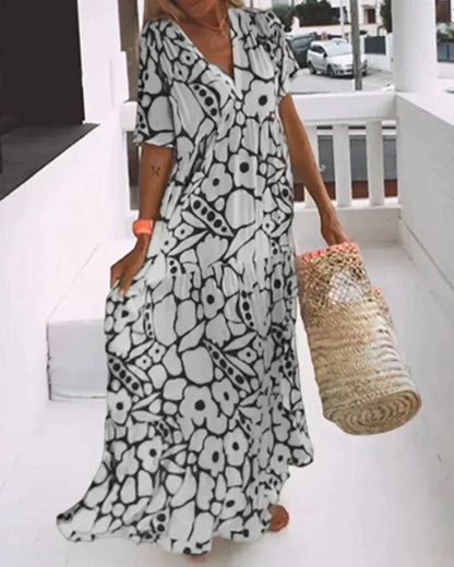 Women's Floral Maxi Dress V Neck
