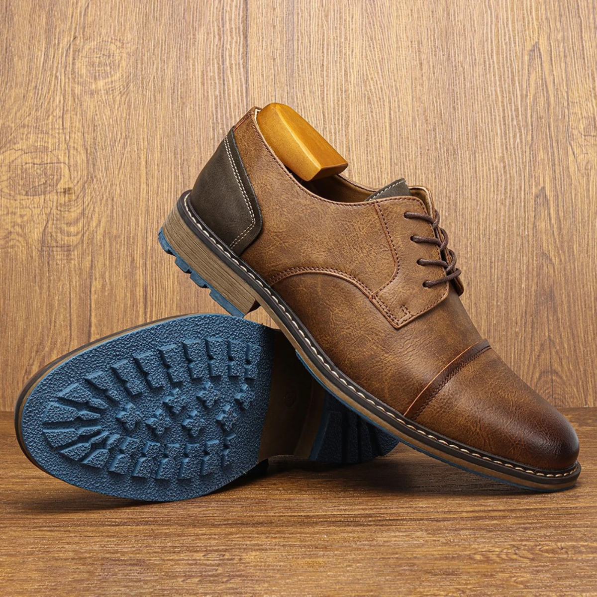 Monferrato Men's Leather Oxford Shoes Lace Up Brown