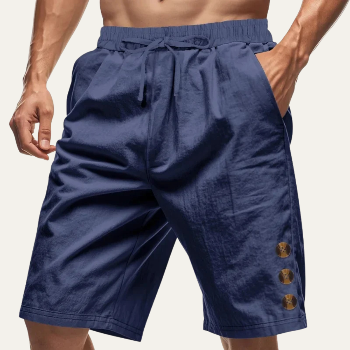Men's Summer Shorts Cotton Drawstring Beige