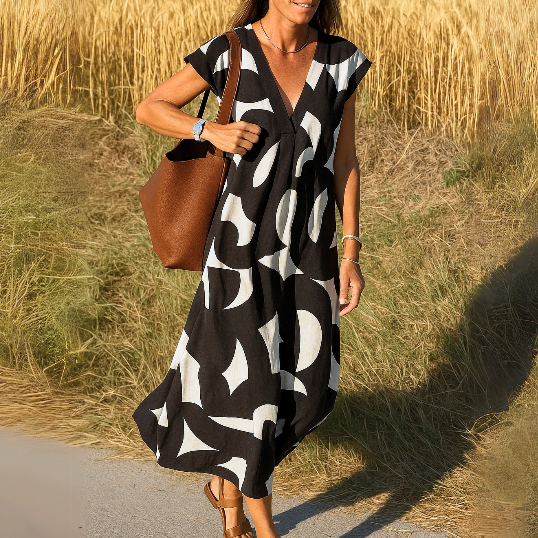 Women's V Neck Flowy Evening Dress