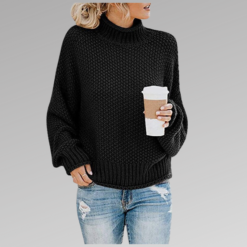 Women's Long Sleeve Knit Sweater High Neck Cozy Pullover