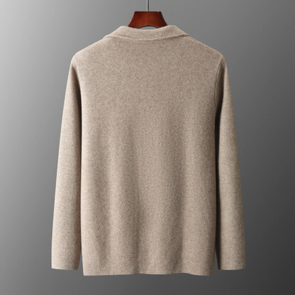 Men's Merino Wool Cardigan Soft Knit Collar Charcoal