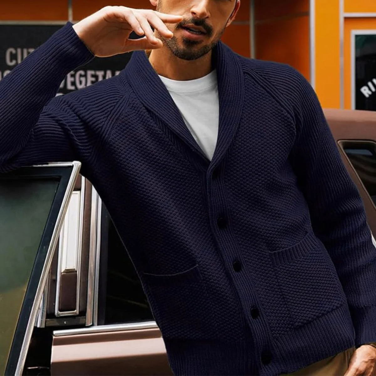 Men's Shawl Collar Cardigan Button Up Sweater