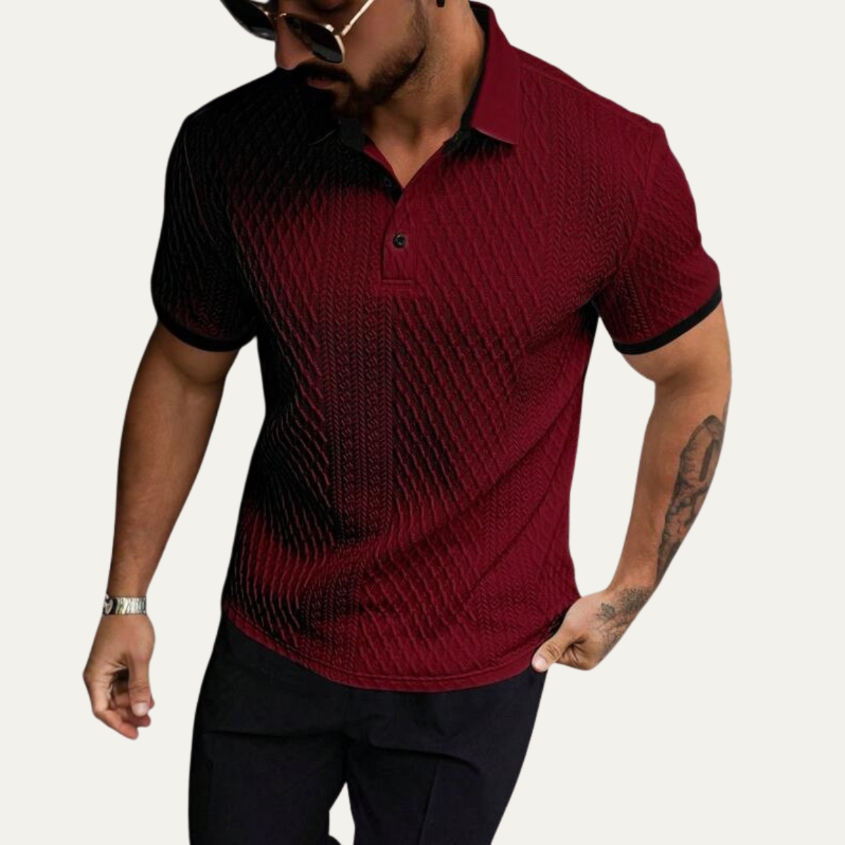 Glenbrook Hill Men's Textured Polo Shirt Contrast Collar