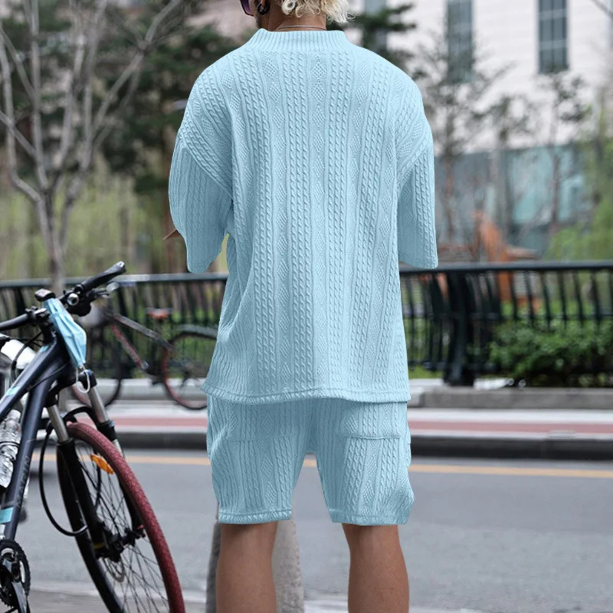Men's Knitted Polo Shirt And Shorts Set Lightweight Red