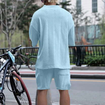 Men's Knitted Polo Shirt And Shorts Set Lightweight Red