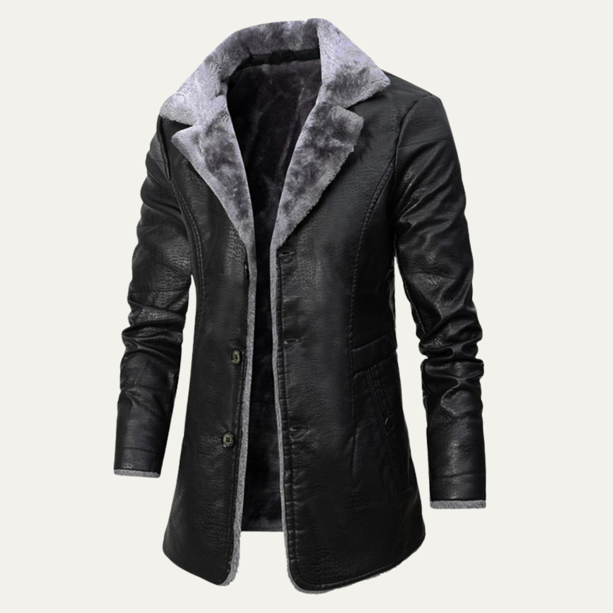 Men's Leather Winter Coat Fur Lined Brown