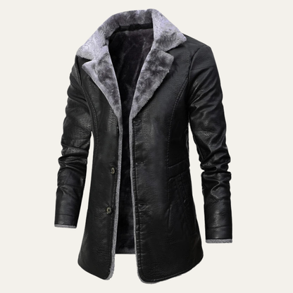 Men's Leather Winter Coat Fur Lined Brown