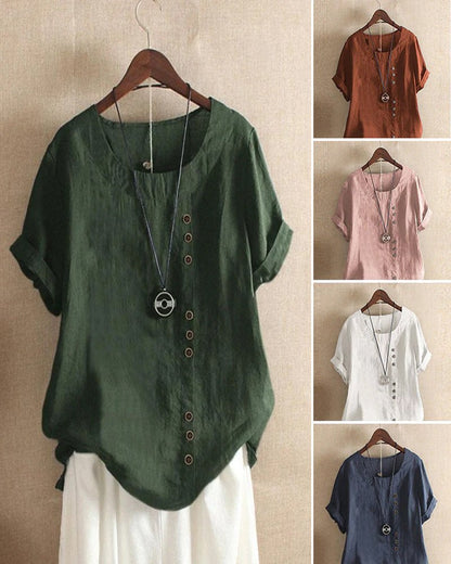 Women's Linen Crew Neck Short Sleeve