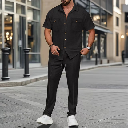 Men's Casual Button Up Shirt Pants Set