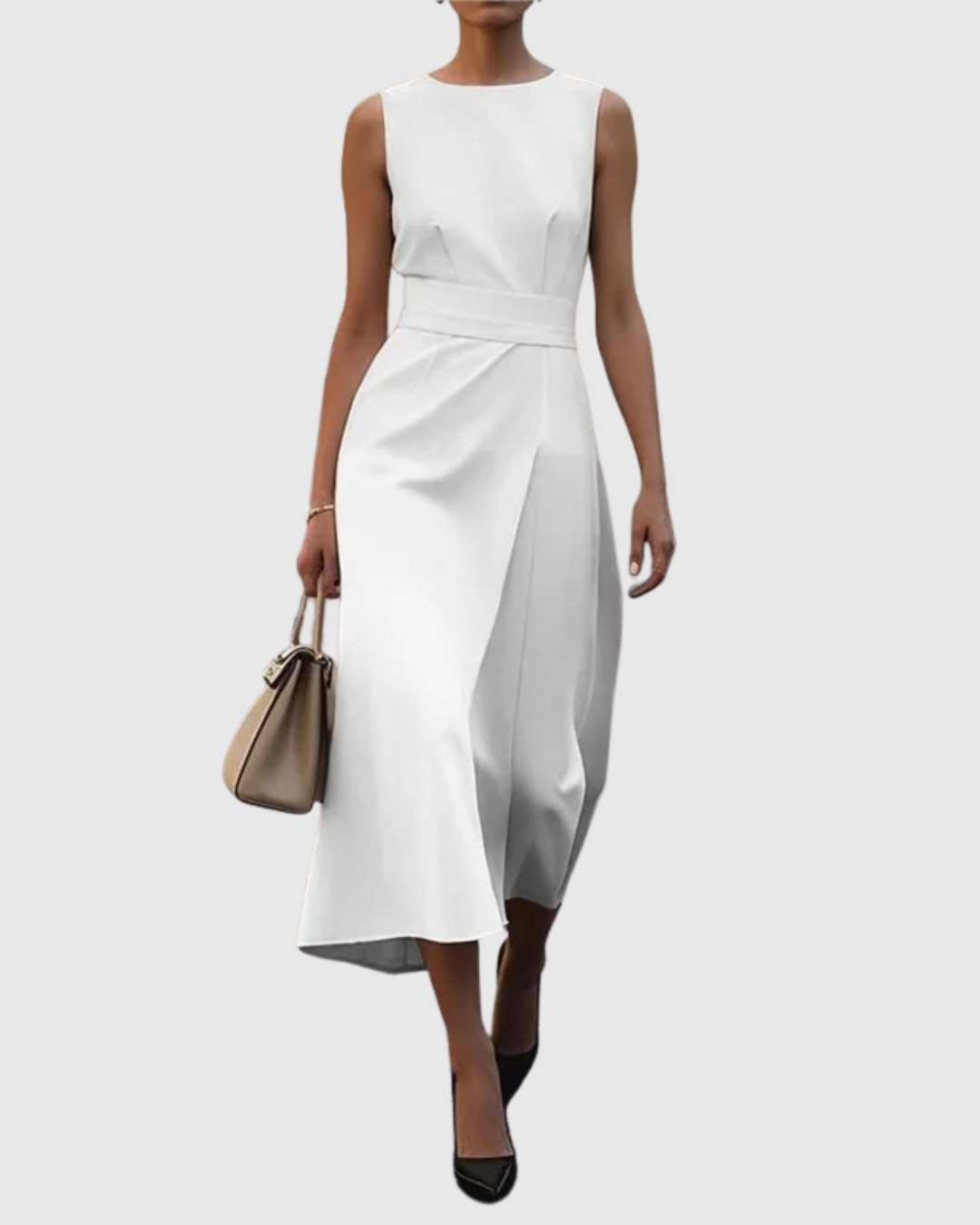 Vera Women's Sleeveless Midi Dress Twist Waist Round Neck
