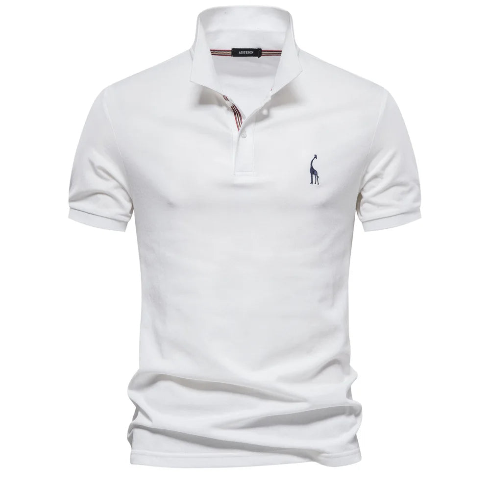 Cotton Polo Shirt Embroidered Deer Design