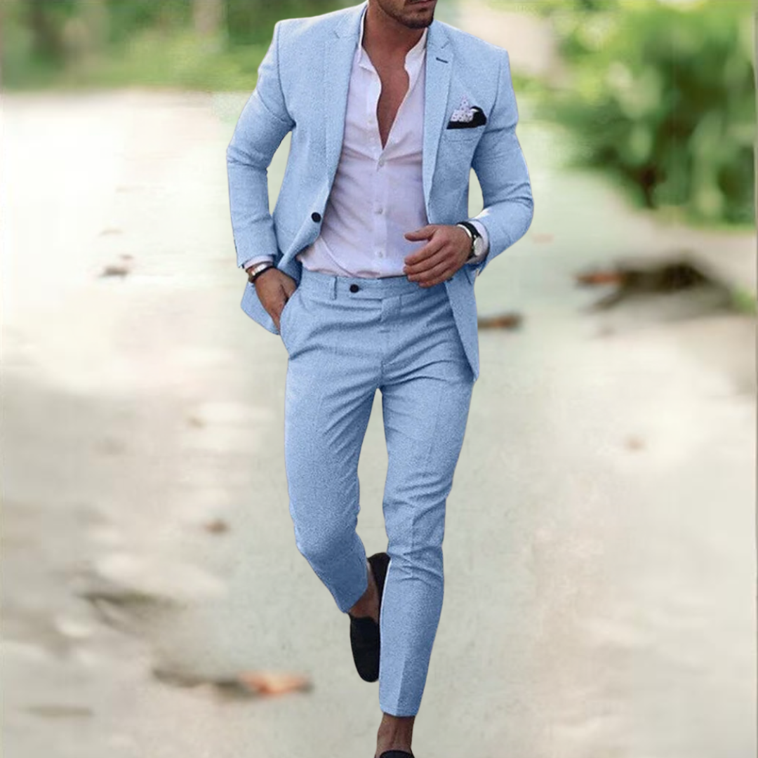 Men's 2 Piece Suit Buttoned Jacket Pants