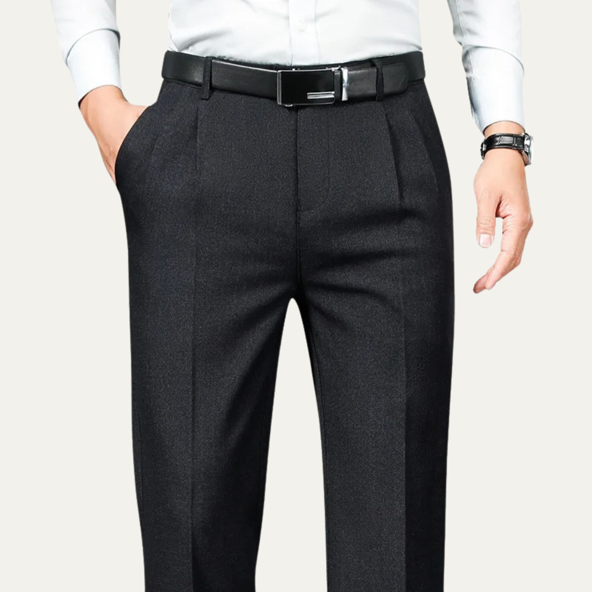 Men's Double Pleated Straight Leg Dress Pants Wool