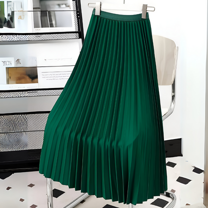 Women's High-Waist Pleated Satin Skirt