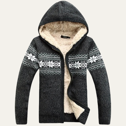 Men's Winter Knit Hooded Jacket Zip Up