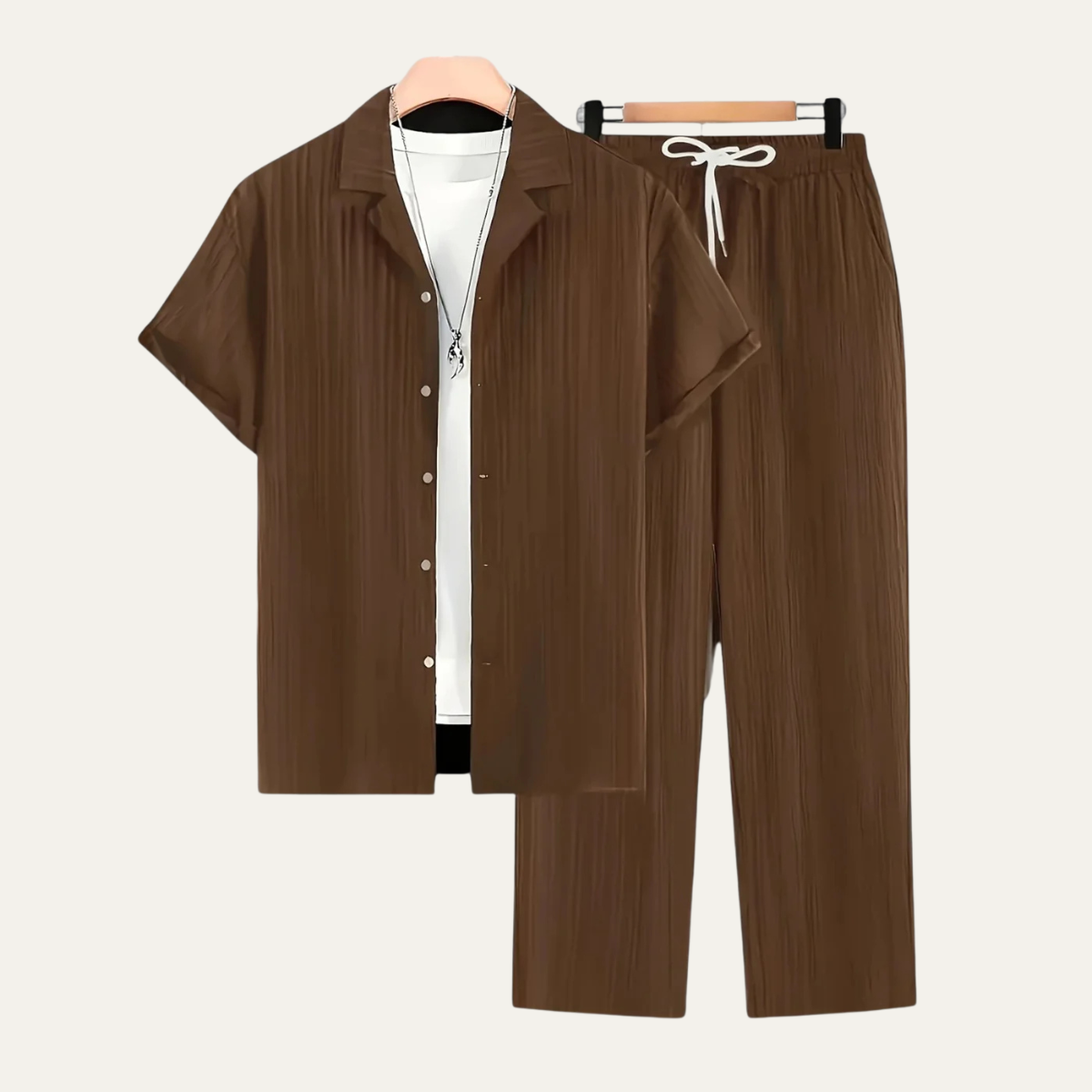 Men's Linen Two Piece Set Lightweight Shirt Pants - Vonnera