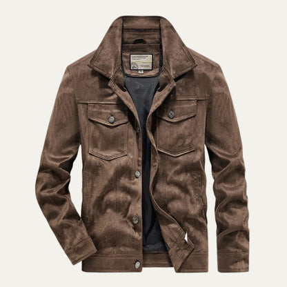 Men's Suede Cargo Jacket Lightweight Vintage Brown - Vonnera