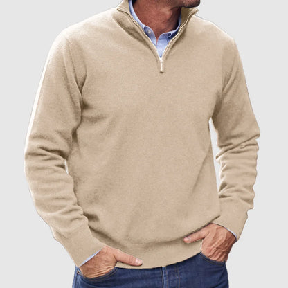 Men's Knit Jumper Half-Zip Ribbed Cuffs