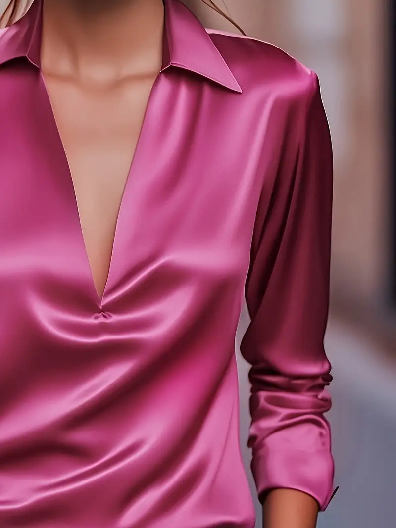 Women's V-Neck Satin Blouse