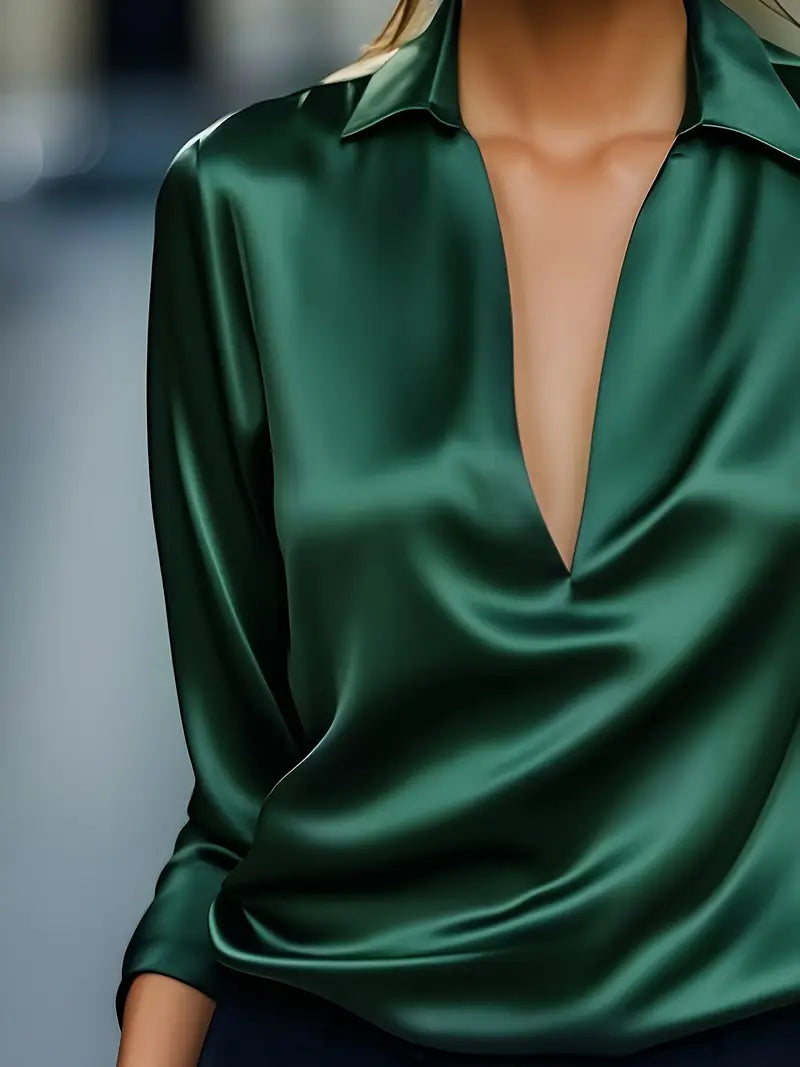 Women's V-Neck Satin Blouse
